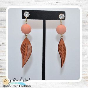 Coral Leaf Dangle Earrings